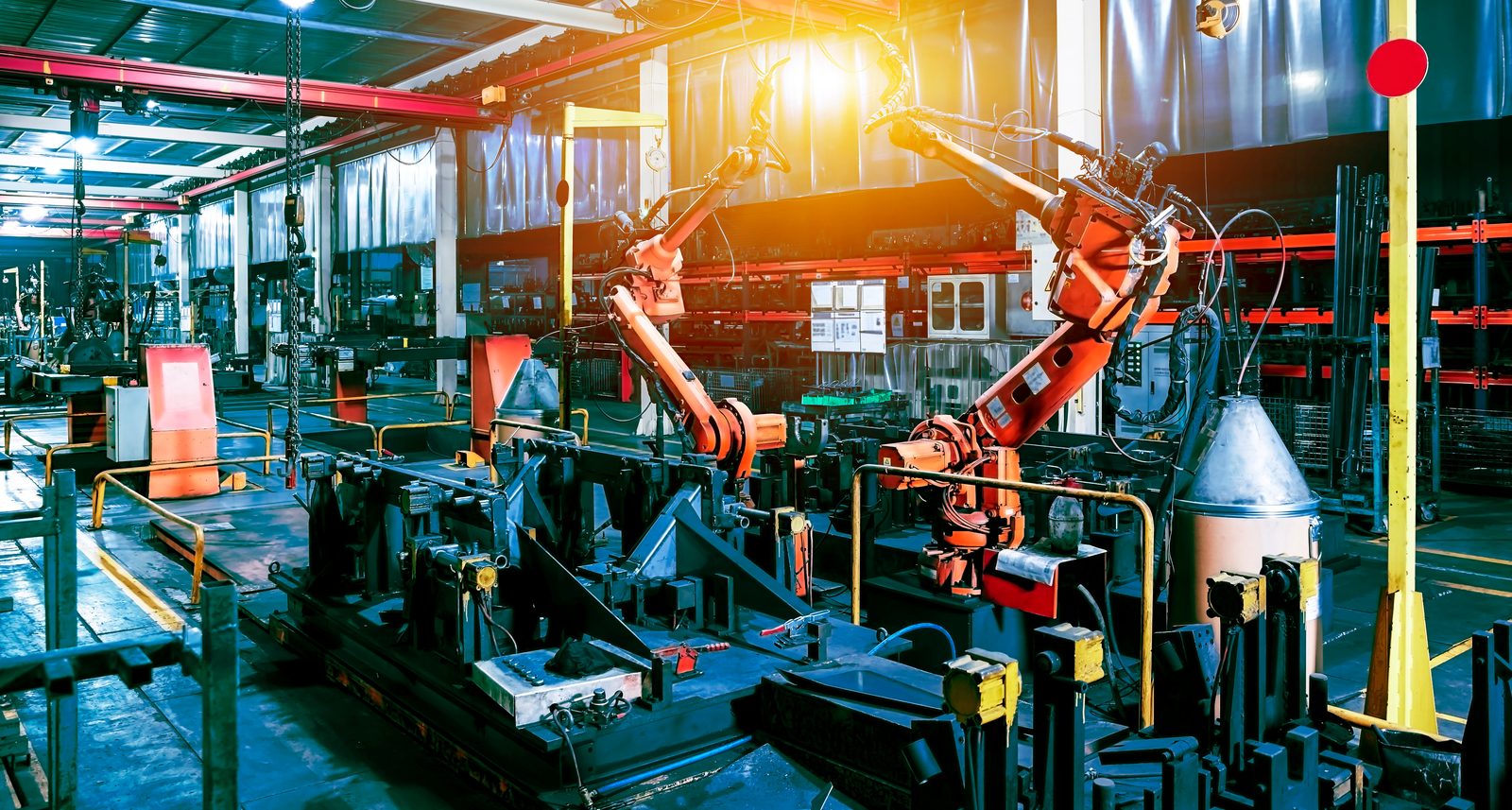 Manufacturing factory floor with robotics